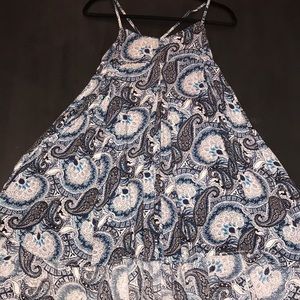 Shades of blue paisley print spaghetti strap dress